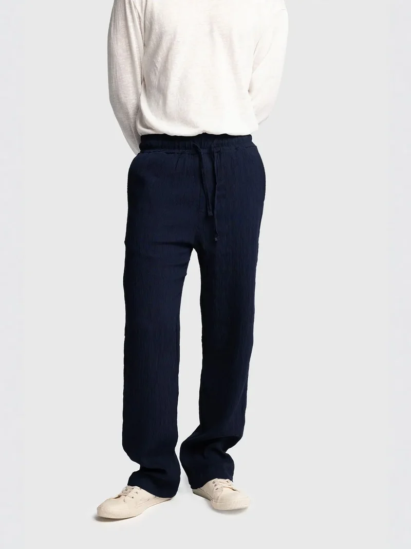 Giesto Navy Blue GIESTO Textured Regular Fit Drawstring Waist Pants for Men | Best Price UAE